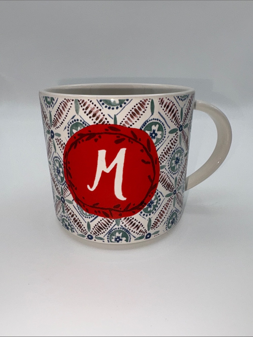 Anthropologie Coffee Mug Letter "M" Floral Oscar Wilde Quote